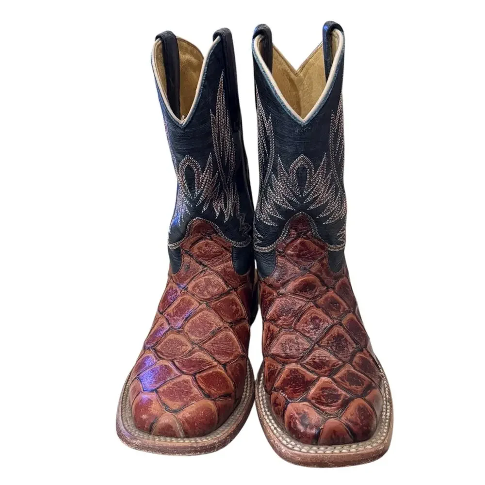 Horse Power Kids Brown Exotic Print Black Western Cowboy Boots Size 3